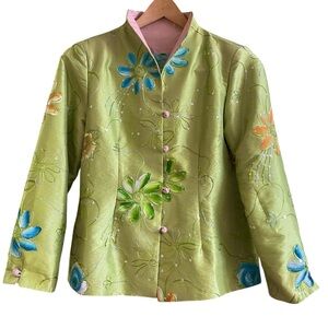 Dressy Spring Multi Pastel colored Oriental Style Jacket Size 12